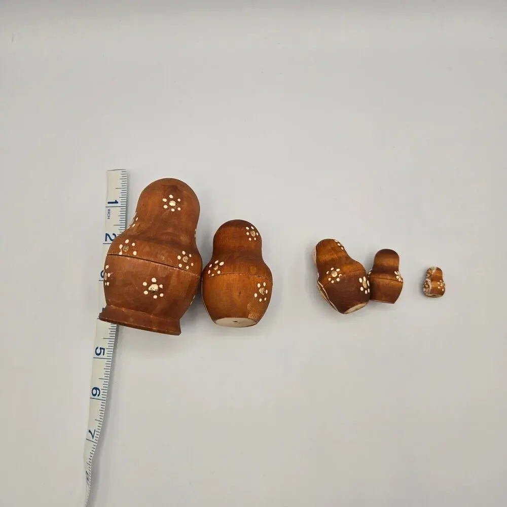 5 Piece Russian Nesting Doll Set w/Gold Accents Hand Painted hand carved wood